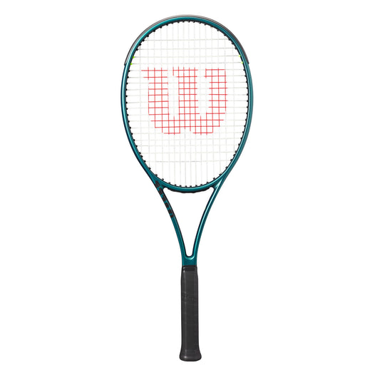מחבט טניס Wilson Blade 100L V9 – משקל 285 גרם | וילסון, עיצוב בצבע ירוק עם לוגו אדום.