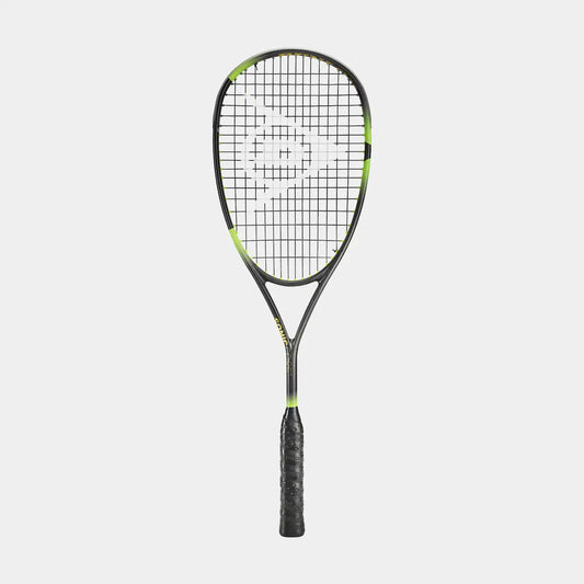 מחבט סקווש Dunlop SONIC CORE ELITE 135 | דנלופ על רקע לבן, מציג עיצוב קלאסי בגוון שחור וירוק.