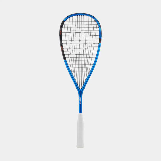 מחבט סקווש Dunlop FX TEAM 130 | דנלופ בצבע כחול, עם תבנית שזירה 14x18 Powermax, מציע ביצועים עוצמתיים.