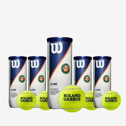 כדורי טניס Wilson Roland Garros All Court 3 Ball (15 כדורים) | וילסון - צילומים של כדורי הטניס והקופסאות.