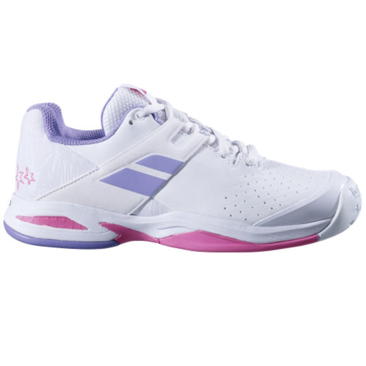 נעלי טניס לילדים Babolat Propulse AC Junior Girl Lavender White | בבולט בזווית צדית, עיצוב לבן וסגול