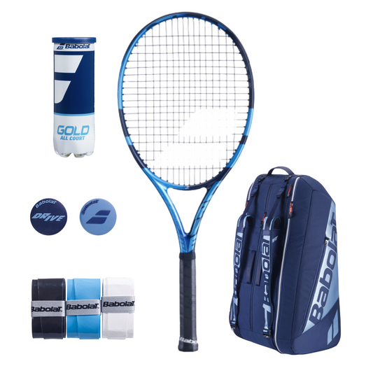 באנדל Babolat Pure Drive 110 + תיק | בבולט - מחבט טניס Babolat עם ציוד נוסף לשחקנים.