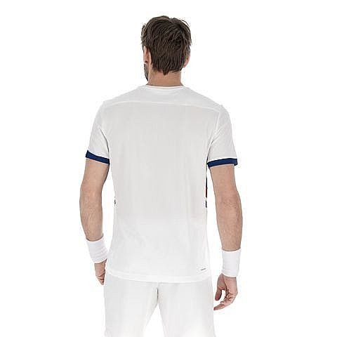 חולצת גברים לוטו SQUADRA III TEE LOTTO - גב החולצה בצבע לבן עם פרטי עיצוב כחולים.
