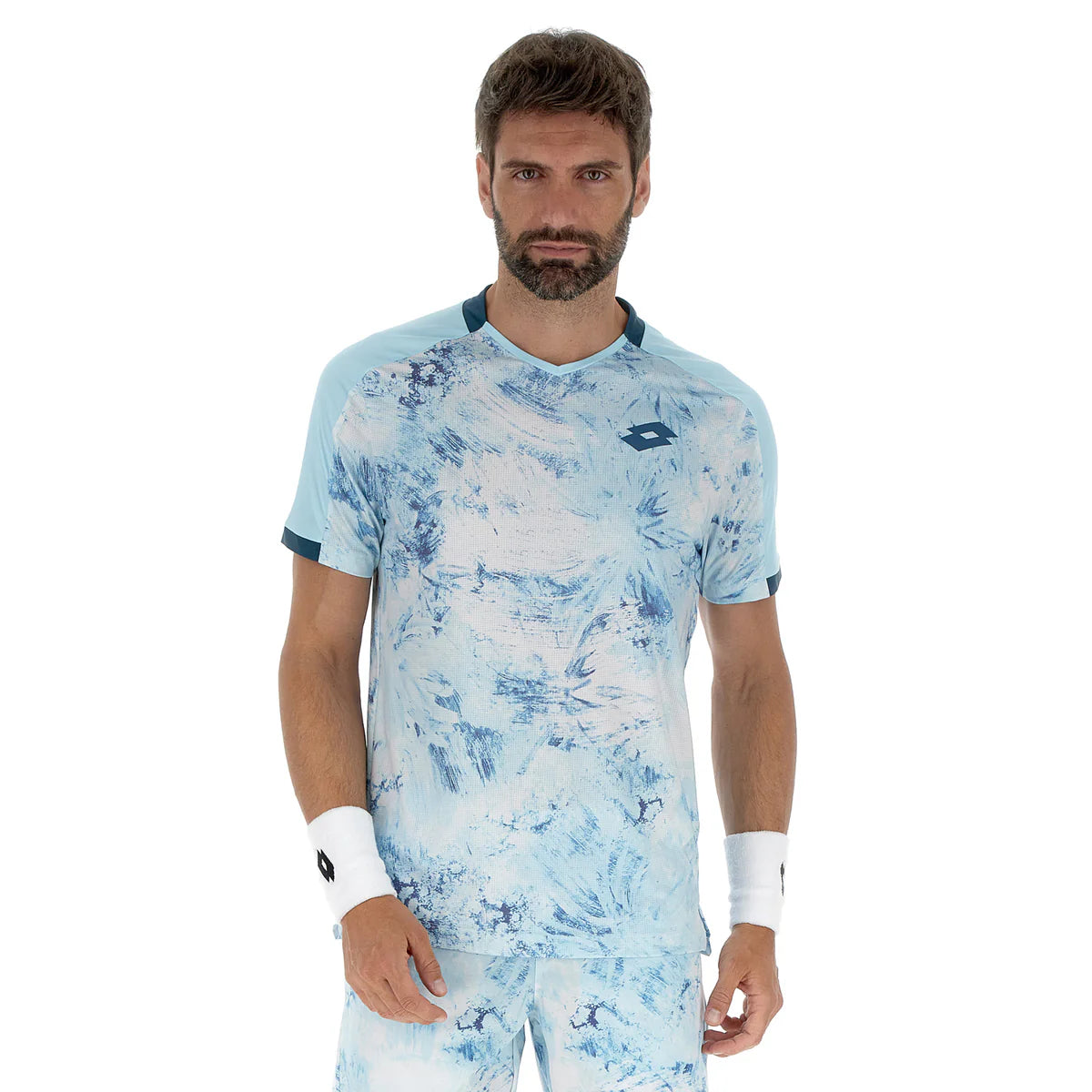 חולצת גברים לוטו TENNIS TECH D2 T-SHIRT LIGHT BLUE LOTTO עם עיצוב כחול בהיר וסגנון ספורטיבי.