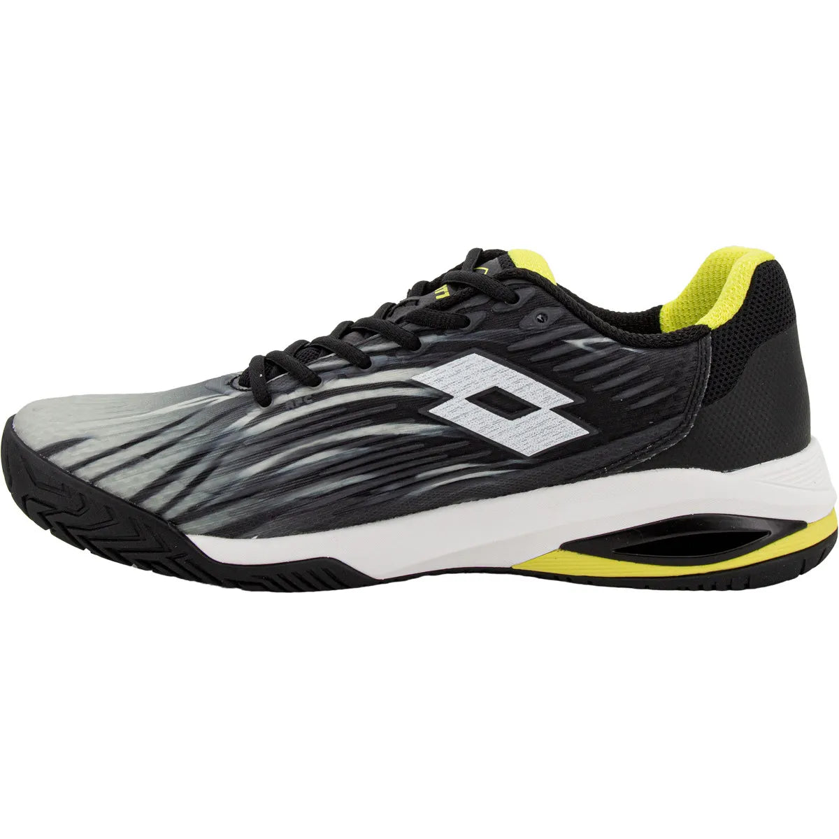 נעלי טניס גברים Lotto Mirage 200 II PRT | לוטו בצבעים שחור, צהוב ועיצוב דינמי, מתאימות לכל משטח.