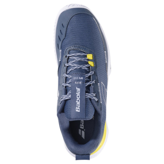 נעלי טניס גברים Babolat SFX Evo AC Men שחור אדום | בבולט - נעל טניס בגוון כחול עם פרטים צהובים.