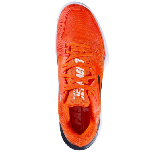 נעלי טניס גברים Babolat Jet Mach 3 AC Men כתום | בבולט - מבט עליון של נעליים צבעוניות וספורטיביות.