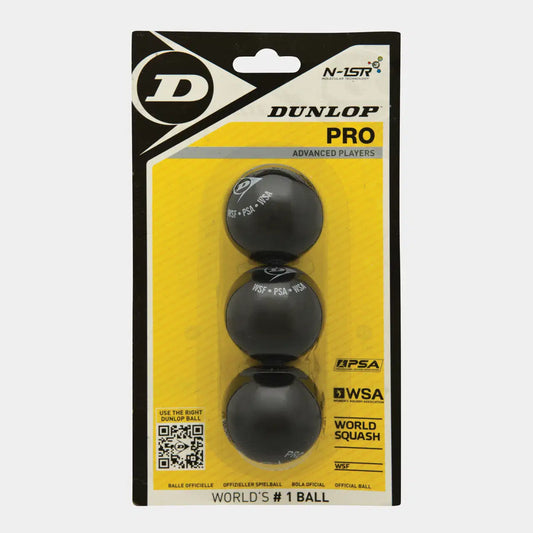 כדורי סקווש Dunlop Pro 3 Ball Blister 3 כדורים | דנלופ עם שלושה כדורים מקצועיים לאימון ותחרות.