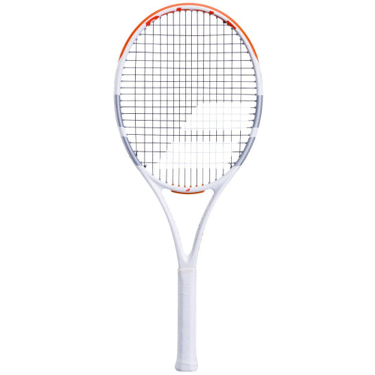 מחבט טניס Babolat Evo Strike Gen4 משקל 290 גרם | בבולט - תמונה של מחבט טניס לבן עם גריפים צבעוניים.
