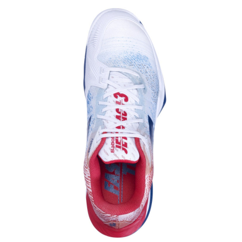 נעלי טניס גברים Babolat Jet Mach 3 AC Men כחול לבן | בבולט, מבט עליון של נעל טניס