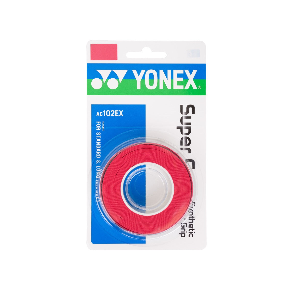 גריפ למחבט טניס YONEX AC102EX – מארז 3 יח’ בצבע אדום, עמיד ואיכותי לשיפור אחיזה על המחבט.