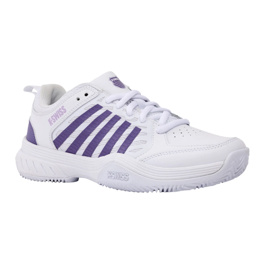 נעלי טניס לנשים K-Swiss Court Express 2 בצבע לבן וסגול במבט מהצד
