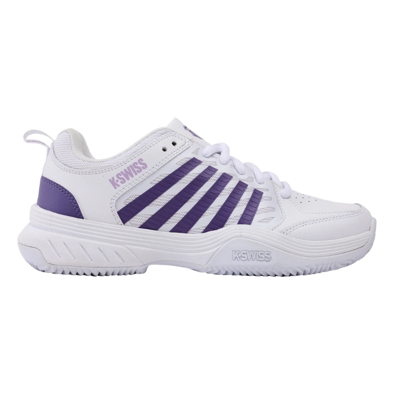 נעלי טניס K-Swiss Court Express 2 לנשים - מבט מהצד החיצוני עם פסים בסגול