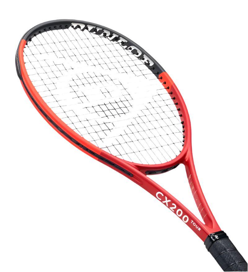 מחבט טניס Dunlop CX200 TOUR G2 משקל 310 גרם | דנלופ זווית צפייה על המחבט בטניס עם עיצוב מתוחכם.