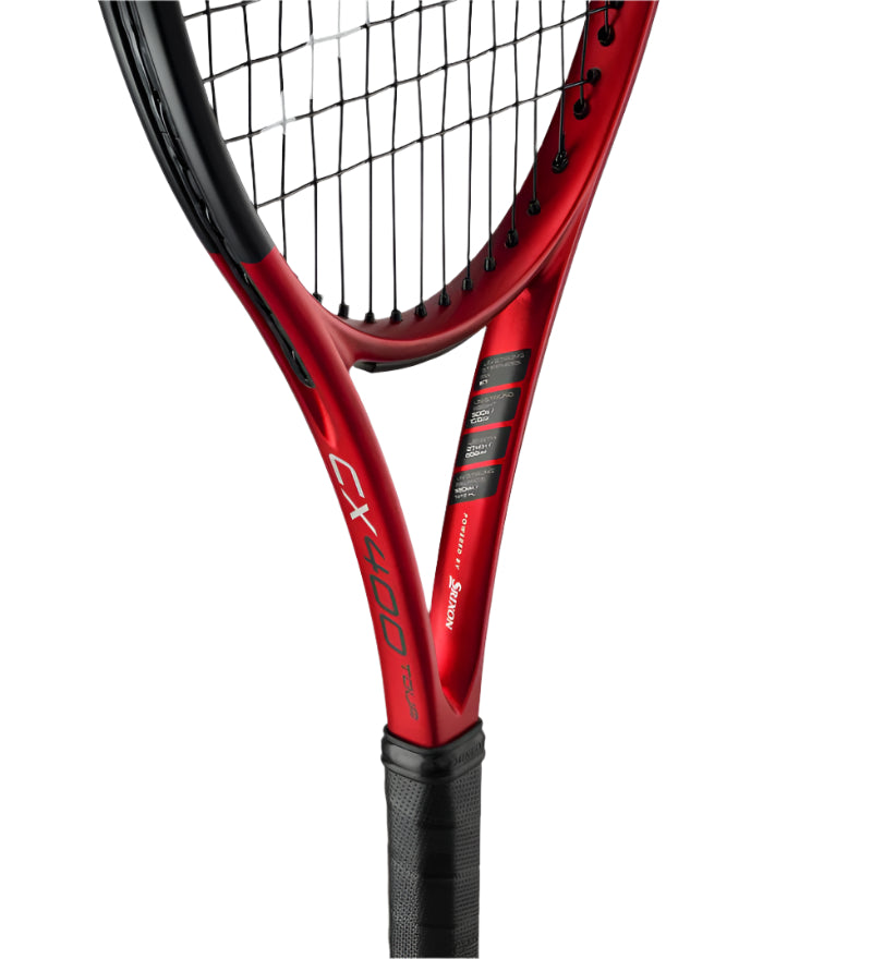 מחבט טניס Dunlop CX400 TOUR משקל 300 גרם | דנלופ, תקריב על הידית והמוט של המחבט