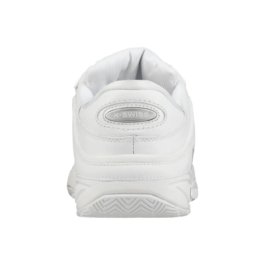 מבט מאחור על העקב של נעלי טניס K-Swiss Defier RS לנשים בצבע לבן