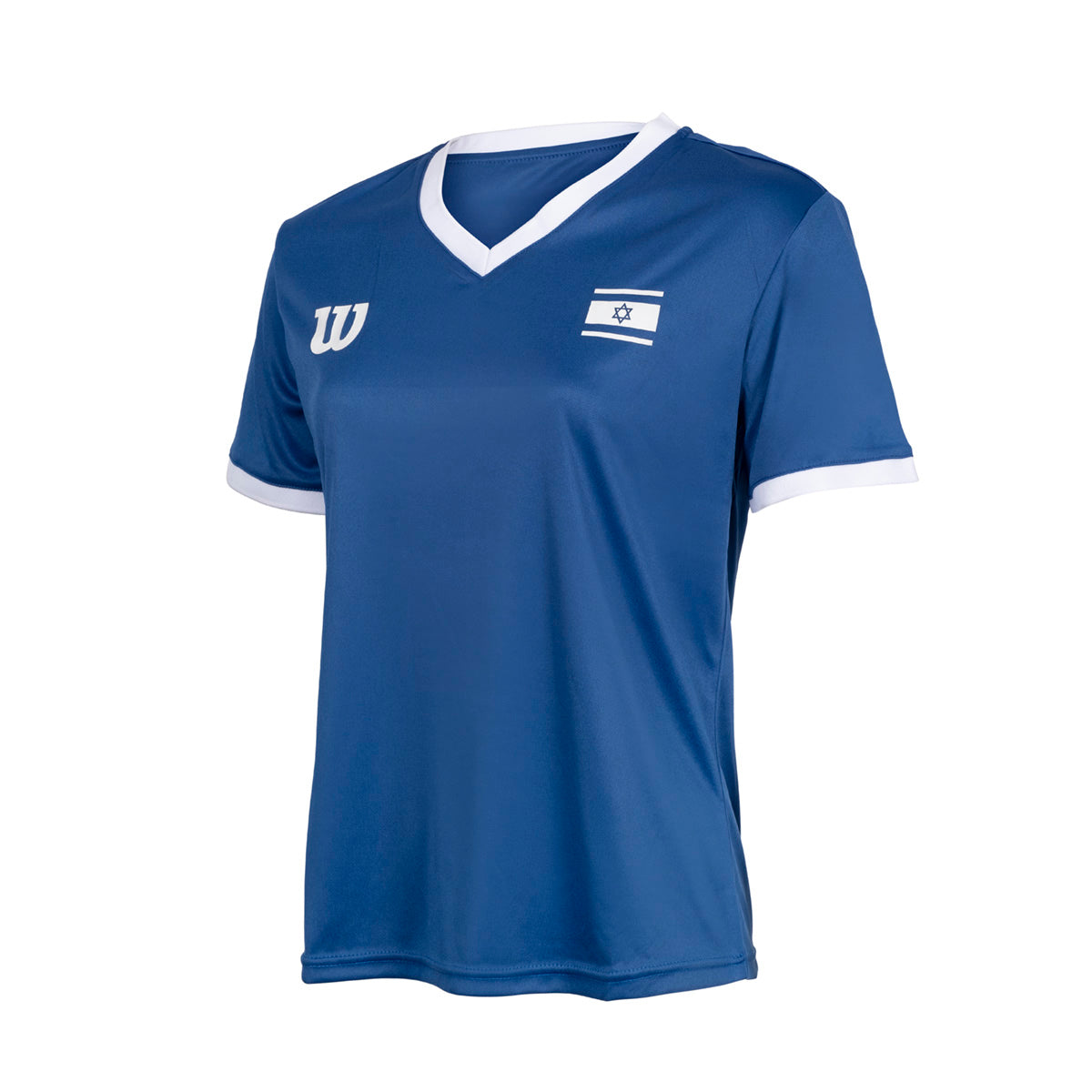 חולצת וי וילסון לנשים | Women V T-Shirt בצבע כחול רויאל עם לוגו ישראלי ודגל ישראל