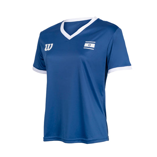 חולצת וי וילסון לנשים | Women V T-Shirt בצבע כחול רויאל עם לוגו ישראלי ודגל ישראל
