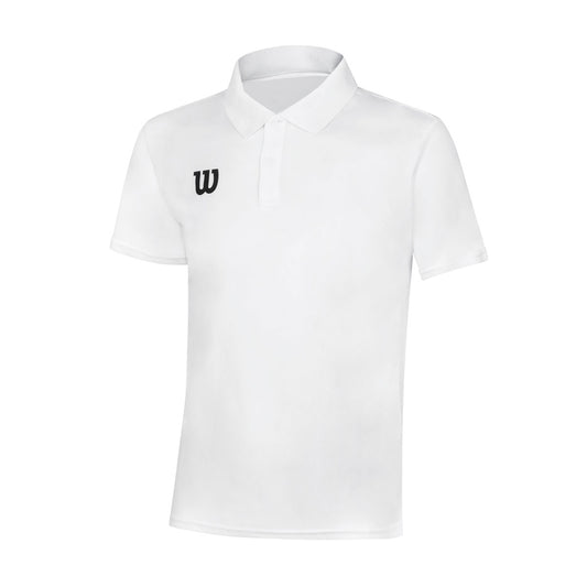 חולצת פולו וילסון לגברים | Men Polo Shirt - חולצה לבנה עם לוגו Wilson ספורטיבי, צווארון קלאסי, בד נושם.