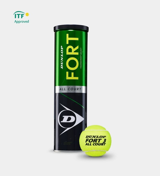 כדורי טניס Dunlop Fort (3 כדורים בקופסה) | דנלופ במארז עם כדור בודד, על רקע לבן