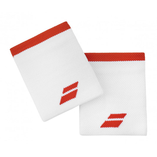 סופג זיעה ג'מבו לספורט בבולט Logo Jumbo Wristband כתום Babolat - שני סופגי זיעה לבנים עם פסים כתומים.