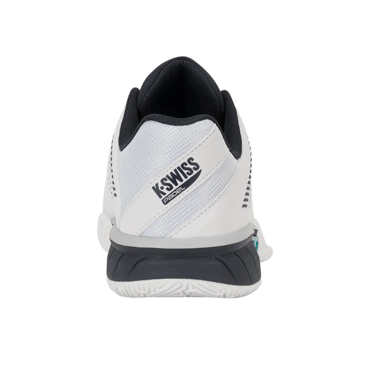 מבט מאחור על העקב של נעלי פאדל K-Swiss Express Light 3 Padel לגברים בצבע לבן ושחור