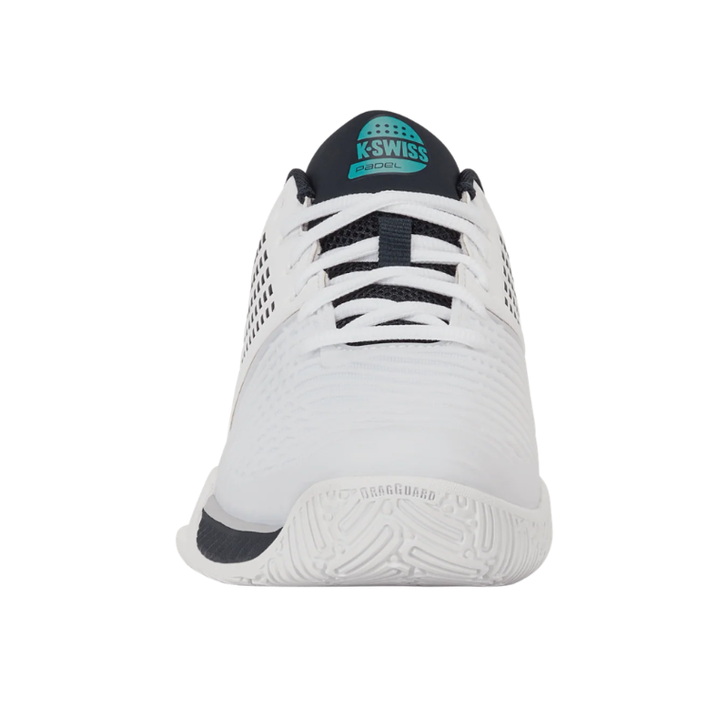 מבט חזיתי של נעלי פאדל K-Swiss Express Light 3 Padel לגברים בצבע לבן ותורכיז