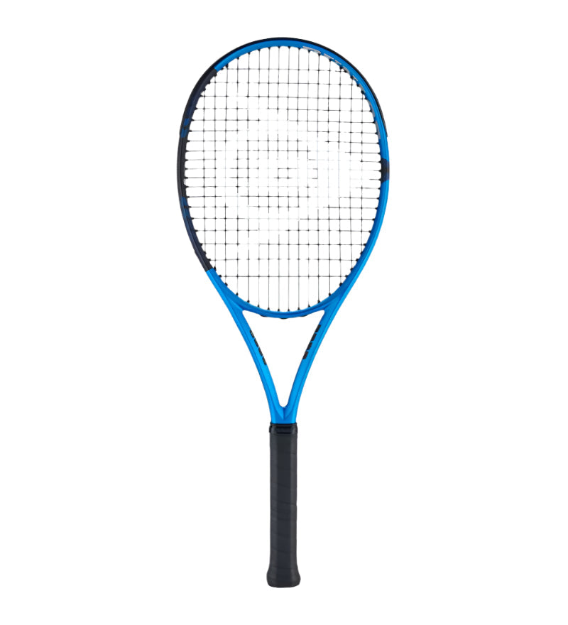 מחבט טניס Dunlop FX500 משקל 300 גרם | דנלופ, בעיצוב כחול, עם רשת חבטה חזקה.