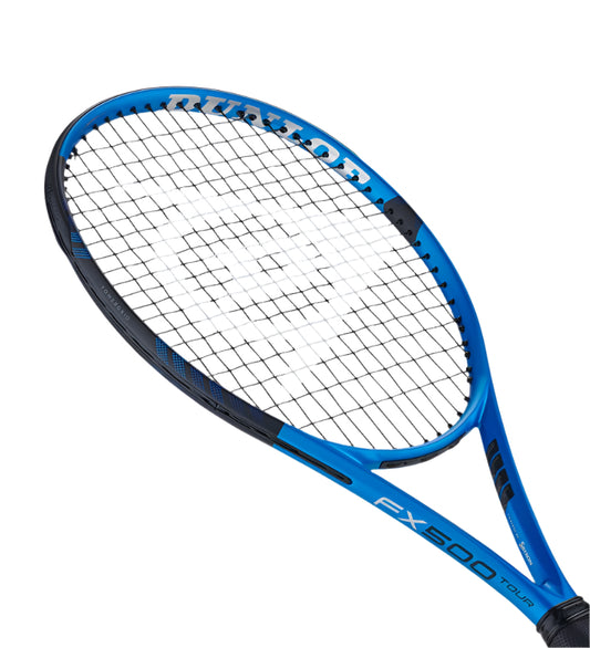 מחבט טניס Dunlop FX500 TOUR משקל 305 גרם | דנלופ - זווית של המחבט המודרני בצבעים כחולים.