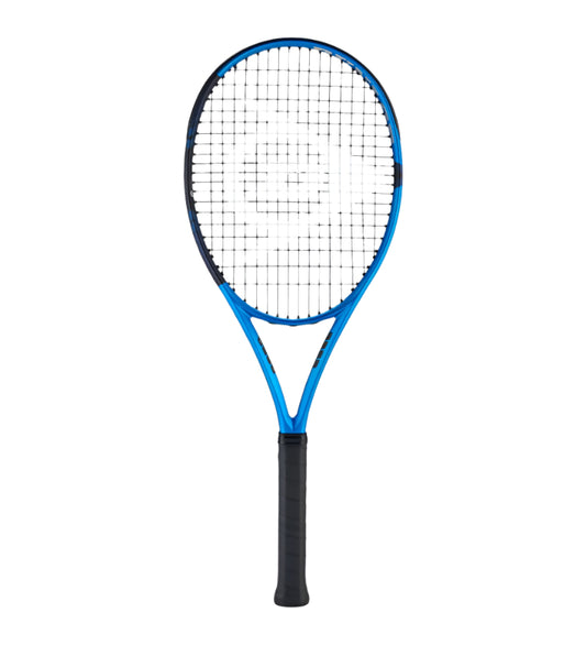 מחבט טניס Dunlop FX500 TOUR משקל 305 גרם | דנלופ בצבעים כחול ושחור עם חוטים לבנים.