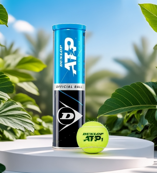 כדורי טניס Dunlop ATP (4 כדורים בקופסה) | דנלופ - קופסה וכדור על רקע טבעי