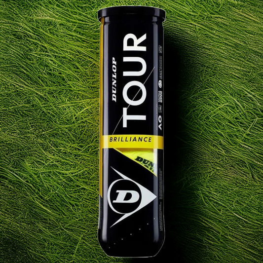 כדורי טניס Dunlop Tour Brilliance (3 כדורים בקופסה) | דנלופ - אריזת הכדורים על רקע דשא