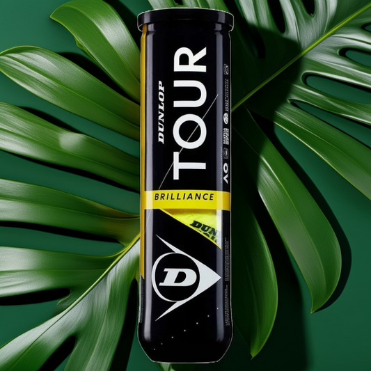 קרטון כדורי טניס Dunlop Tour Brilliance (4 כדורים בקופסה) | דנלופ על רקע עלים טרופיים