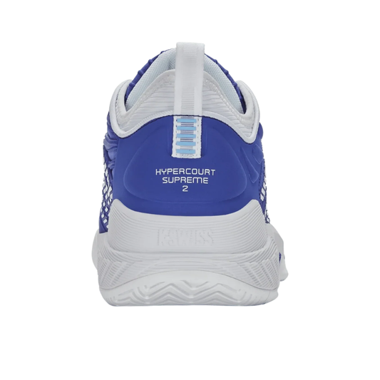 מבט מאחור על העקב של נעלי טניס K-Swiss Hypercourt Supreme 2 לגברים בצבע כחול ולבן