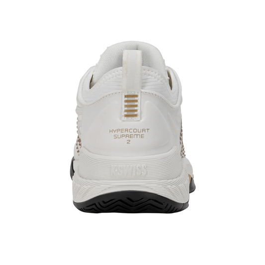 מבט מאחור על העקב של נעלי טניס K-Swiss Hypercourt Supreme 2 לגברים בצבע לבן וזהב