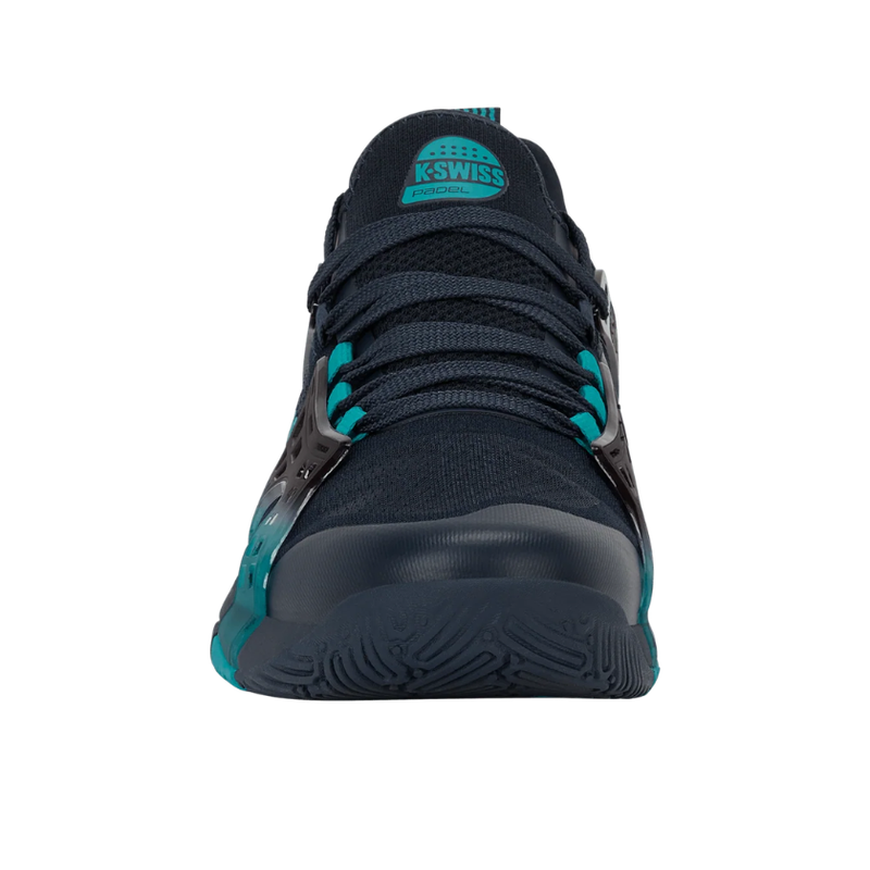 מבט חזיתי של נעלי פאדל K-Swiss K-Frame Padel לגברים בצבע שחור ותורכיז