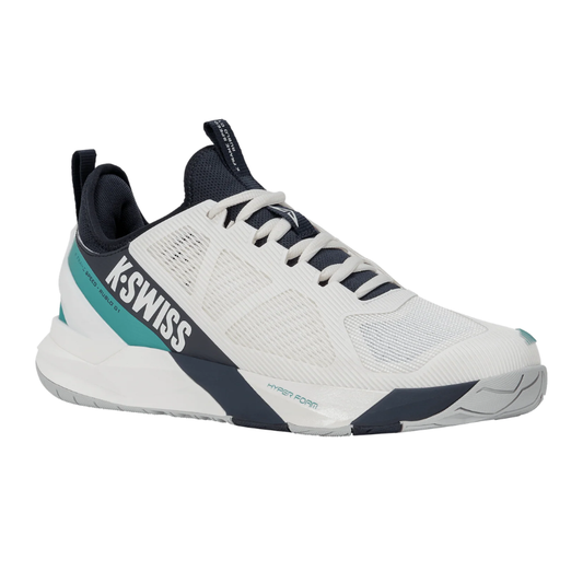 נעלי טניס לגברים K-Swiss K-Frame Speed Rublo בצבע לבן, כחול כהה ותורכיז במבט מהצד