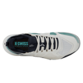 מבט מלמעלה על נעלי טניס K-Swiss K-Frame Speed Rublo לגברים בצבע לבן ותורכיז