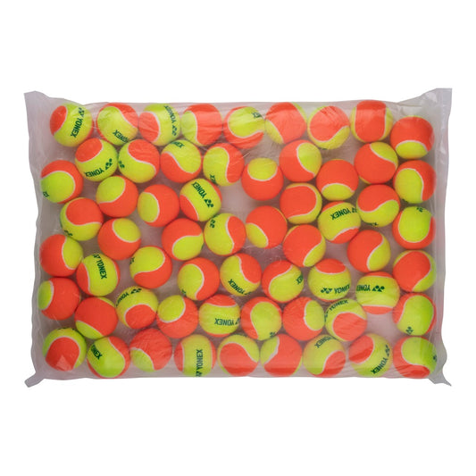 כדורי טניס Yonex Orange 50% (60 יחידות) | יונקס - כדורים כתומים וירוקים באריזת שקית.