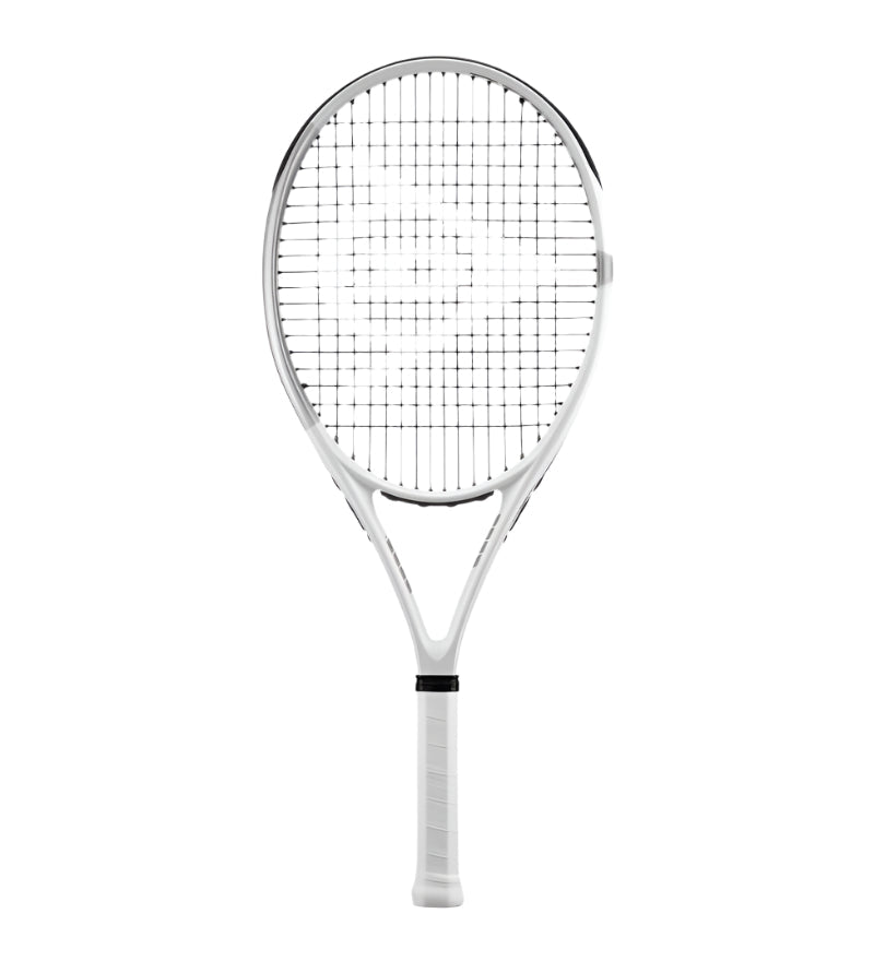 מחבט טניס Dunlop LX800 משקל 255 גרם | דנלופ - תצוגה קדמית של מחבט טניס לבן עם רשת.
