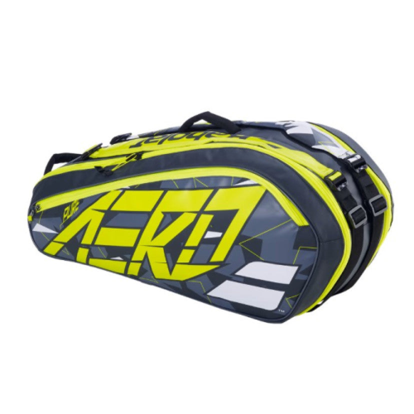 באנדל  Pure Aero Team 2023 Babolat - תיק טניס עם עיצוב מרהיב בצבעים צהוב ושחור.