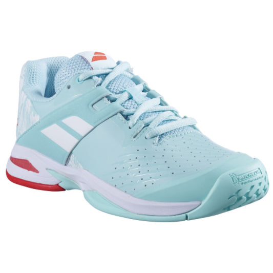 נעלי טניס לילדים Babolat Propulse AC Junior Girl Lavender White | בבולט - נעליים בצבע טורקיז עם עיצוב מודרני.