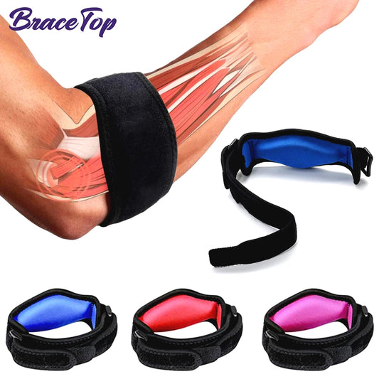 BraceTop למרפק טניס עם תמונה של מגן מרפקים מתכוונן בצבעים שונים לחוויה מותאמת. עוזר בכאבי מרפק.