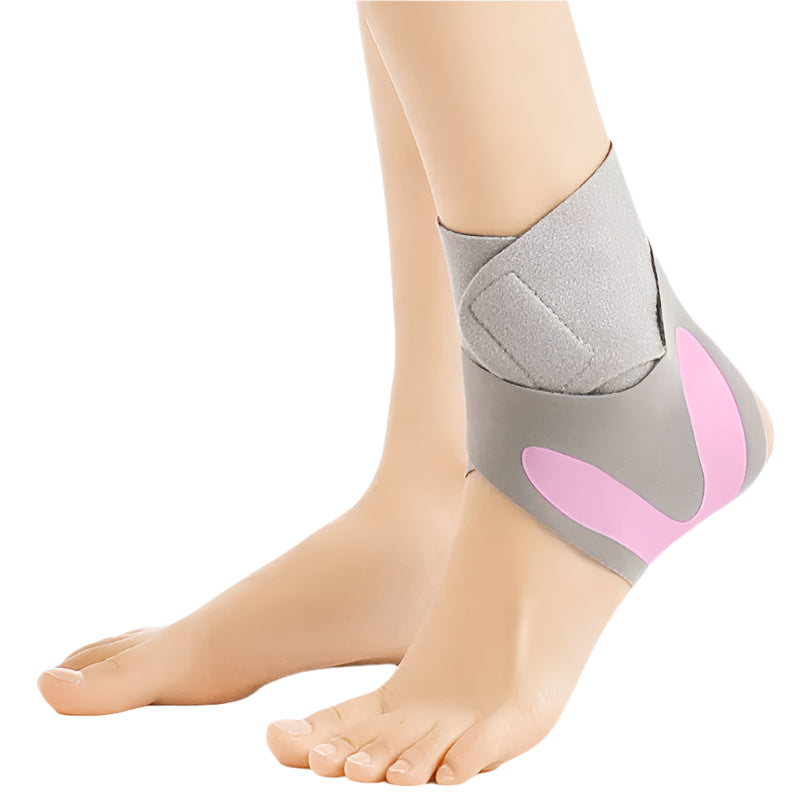 1 יחידות דחיסה תמיכת קרסול ספורט אלסטי מגן - מגן קרסול בצבע אפור וורוד, מציג תמיכה קלה ואבחנה אנטומית.