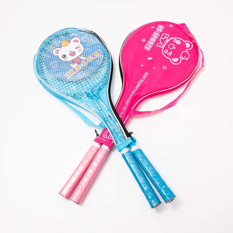 סט 2 יחידות מחבט בדמינטון | ציוד בדמינטון בצבעים כחול וורוד עם תיק נשיאה לילדים