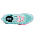 מבט מלמעלה על נעלי פאדל K-Swiss Ultra Court Padel לנשים בצבע תורכיז ושרוכים ורודים