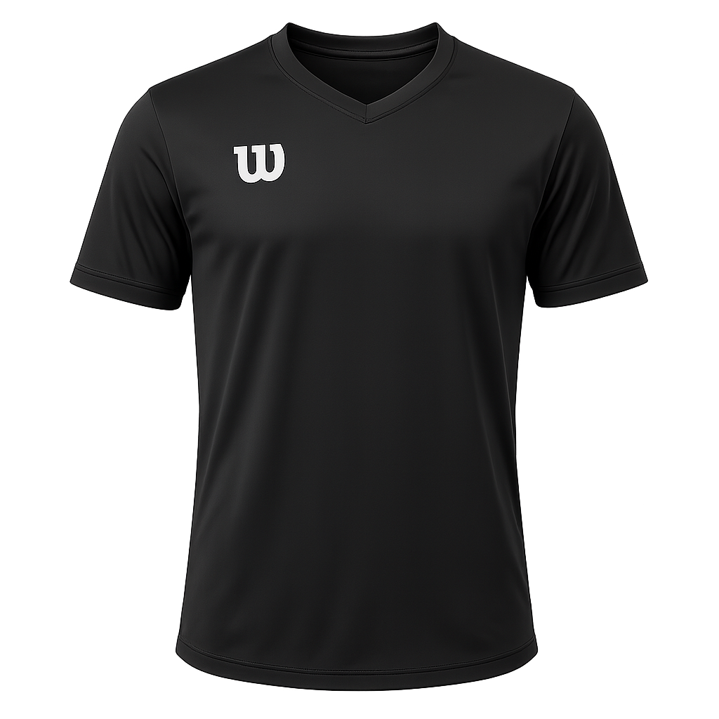 חולצת וי וילסון לגברים | Men V T-Shirt בצבע שחור עם לוגו Wilson בצד השמאלי העליון.