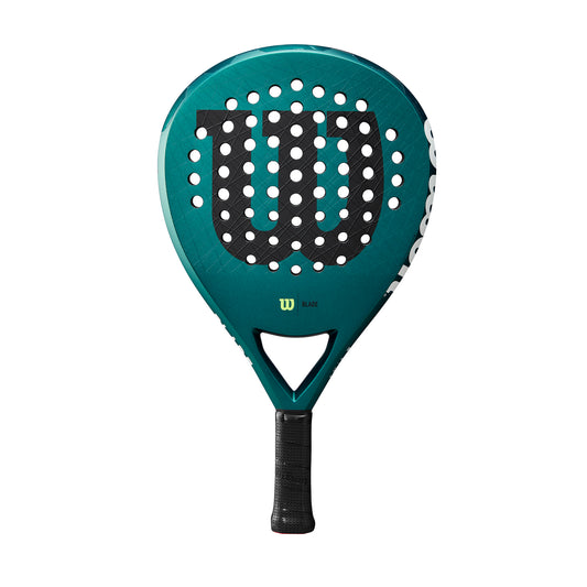 מחבט פאדל Wilson Blade V3 Padel | וילסון בצבע טורקיז עם עיצוב מודרני ונקודות חורים לאחיזה טובה