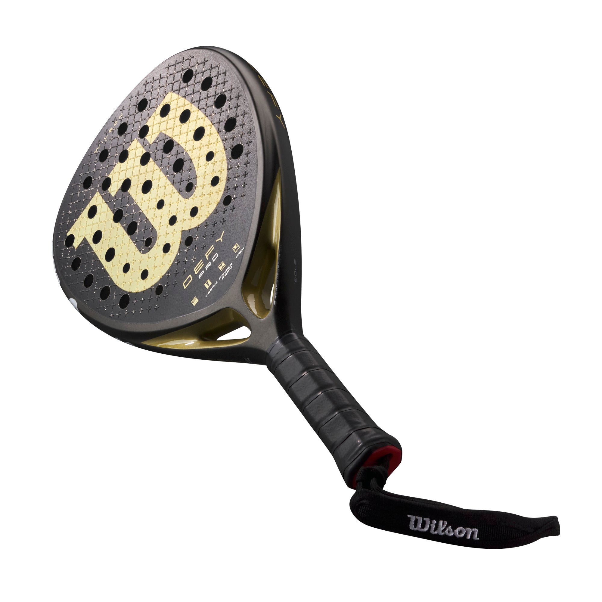 מחבט פאדל Wilson Defy Pro V1 Padel Racket | וילסון במראה שחור עם לוגו משולב בזהב.