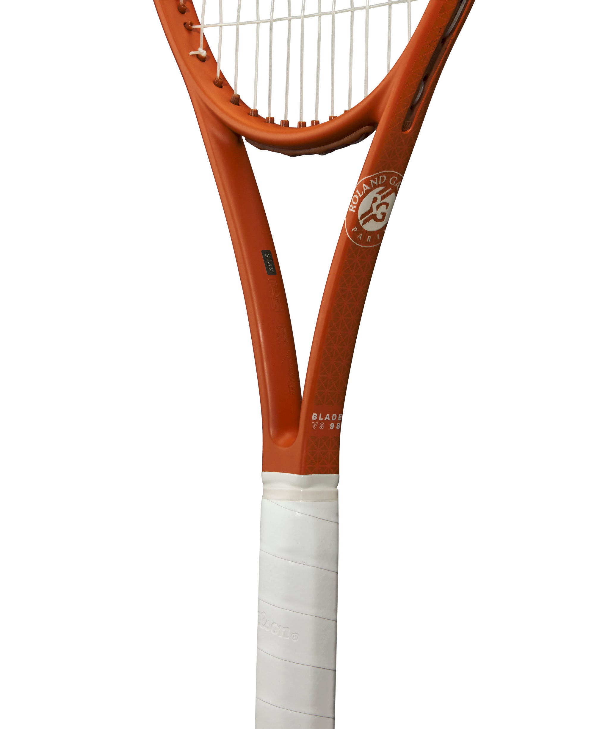 מחבט טניס Wilson Roland-Garros 2025 Blade 98 (16×19) V9 Tennis Racket | וילסון עם ידית לבנה וצבעים בהשראת רולאן גארוס.